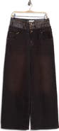 Simkhai Kove Double Waistband High Waist Straight Leg Leather Contrast Jeans