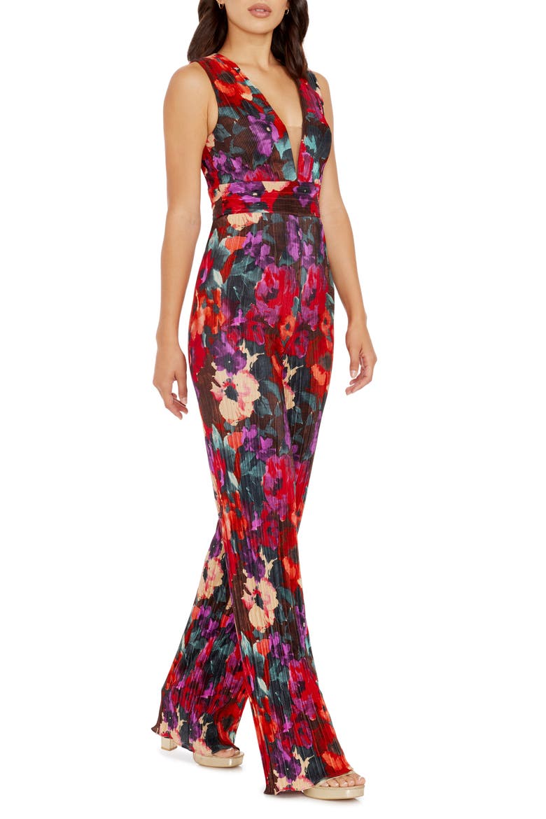 Hunter Floral Print Plissé Sleeveless Jumpsuit, Alternate, color, ROUGE MULTI