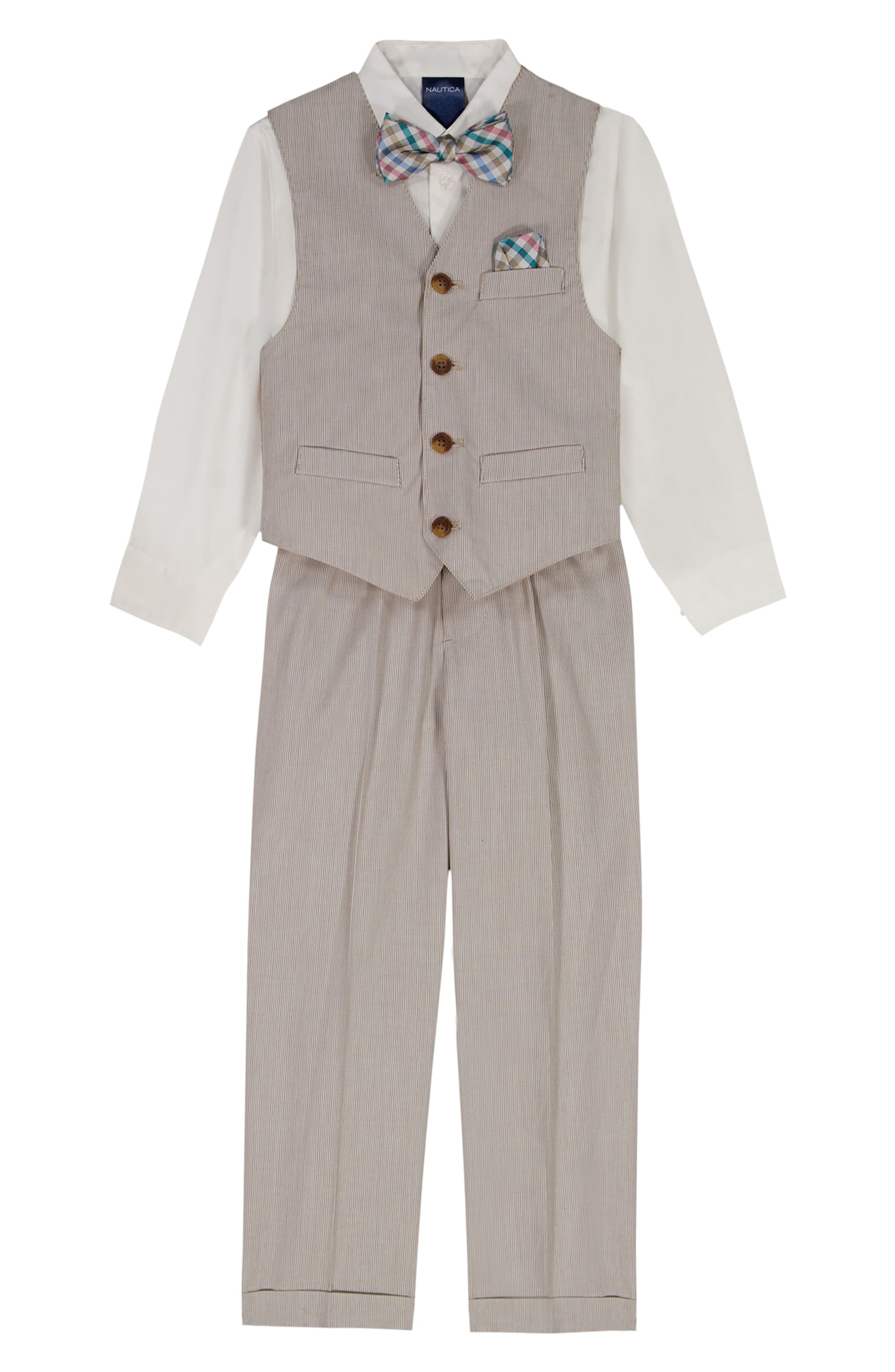 Nautica Kids' Mini Stripe Button-Up Shirt, Waistcoat, Pants & Bow Tie Set
