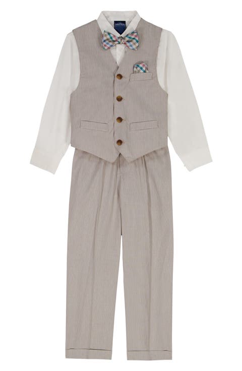 Kids' Mini Stripe Button-Up Shirt, Waistcoat, Pants & Bow Tie Set (Little Kid)