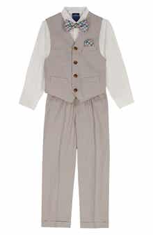 Nautica Kids' Mini Stripe Button-Up Shirt, Waistcoat, Pants & Bow Tie Set