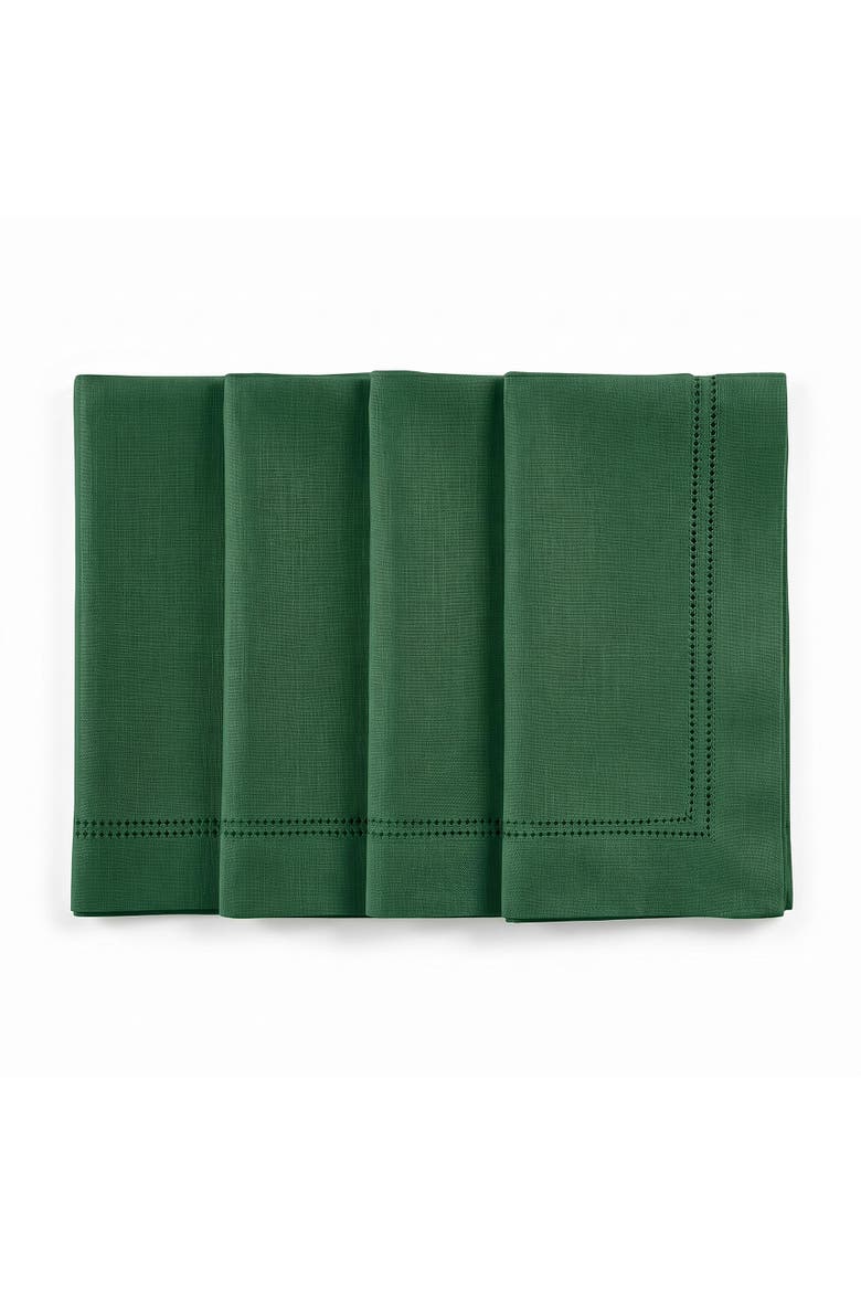 Linen Dinner Napkins Set of 4, 20" x 20", Maison Washed Hemstitch, Main, color, Green