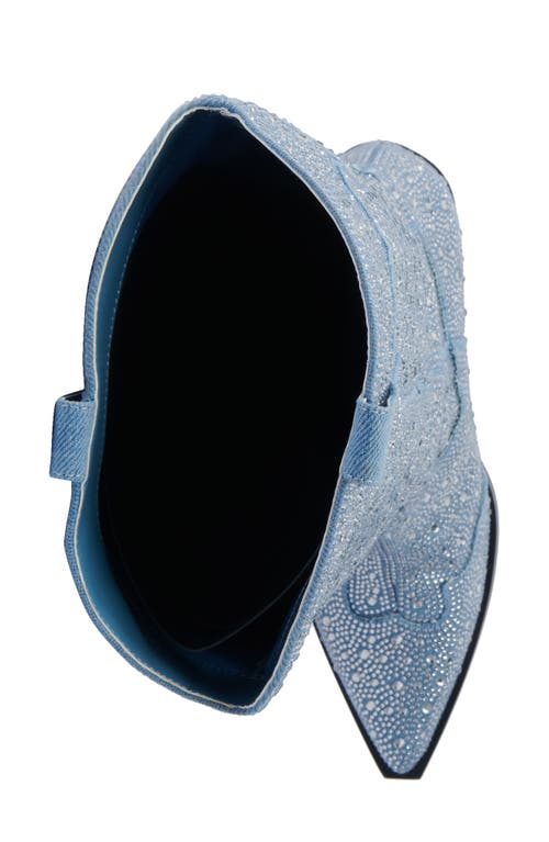 Azalea Wang Louella Rhinestone Deim Tall Cowboy Boot In Blue