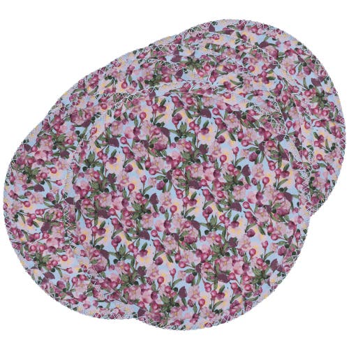 Sophie Williamson Design Set Of Six Round Placemats In Romantic Pink Cherry Blossom Print On Blue In Multi