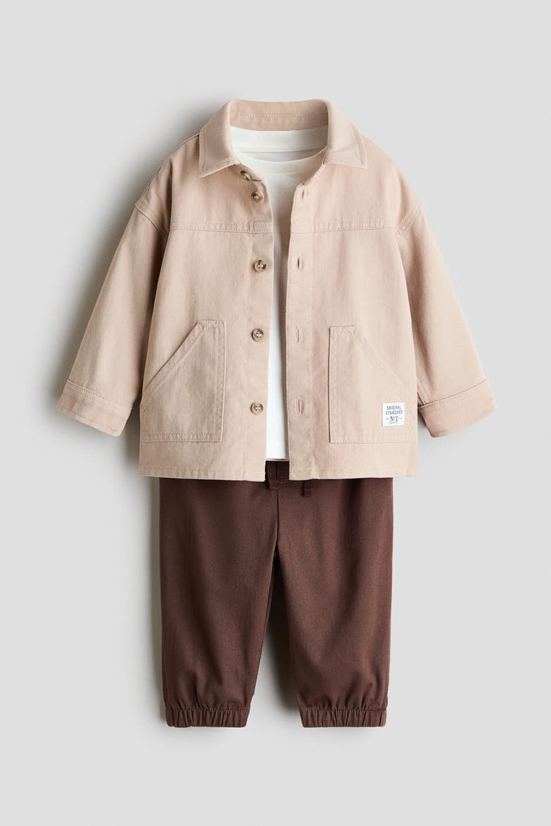 3-piece Cotton Set, Alternate, color, Light beige/brown