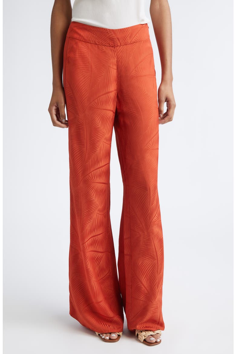 Laid Back Energy Palm Jacquard Wide Leg Satin Pants, Main, color, RUST