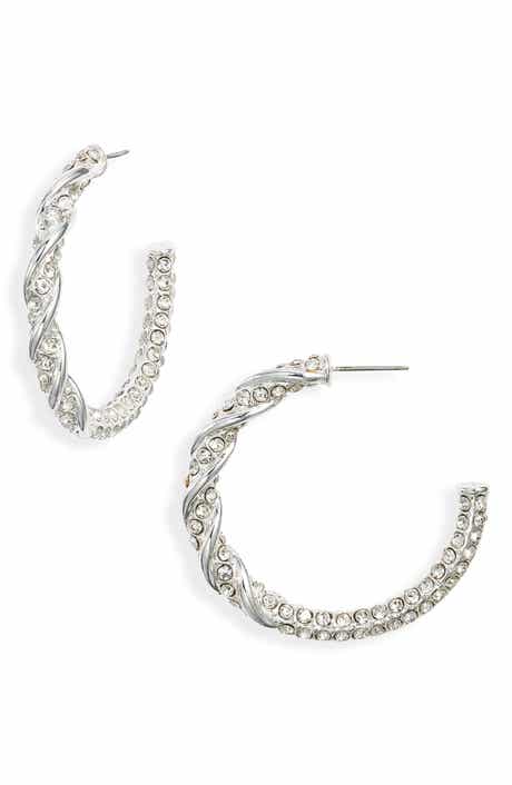 Open Edit Crystal Pavé Hoop Earrings