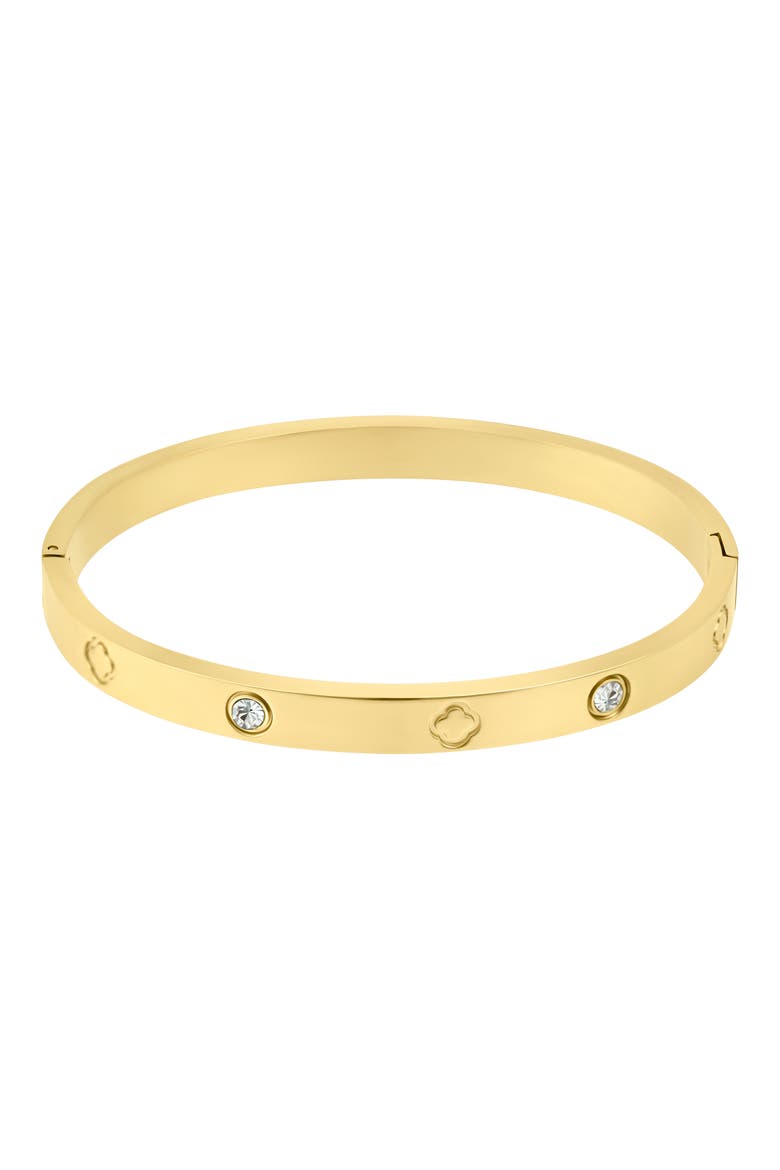 Water Resistant Cubic Zirconia & Clover Bangle, Main, color, GOLD