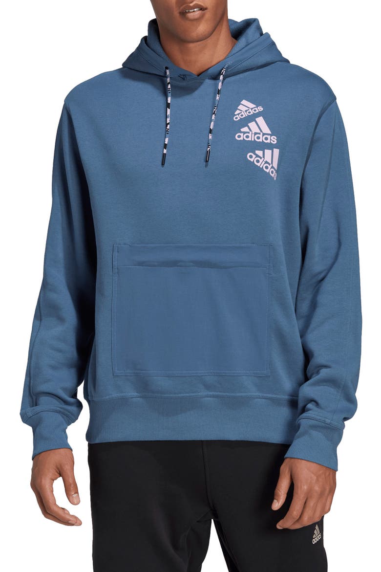 UNITEFIT Q4 Kangaroo Zip Pocket Recycled Polyester Blend Hoodie, Main, color, WONDER STEEL/ BLISS LILAC