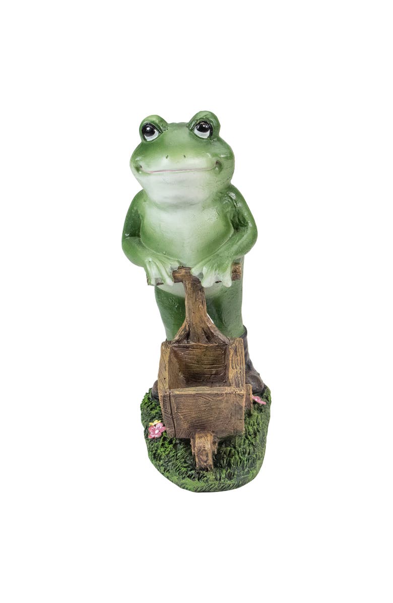 Northlight 11.5" Green Frog Pushing Wheelbarrow Outdoor Garden Statue, Alternate, color, Green