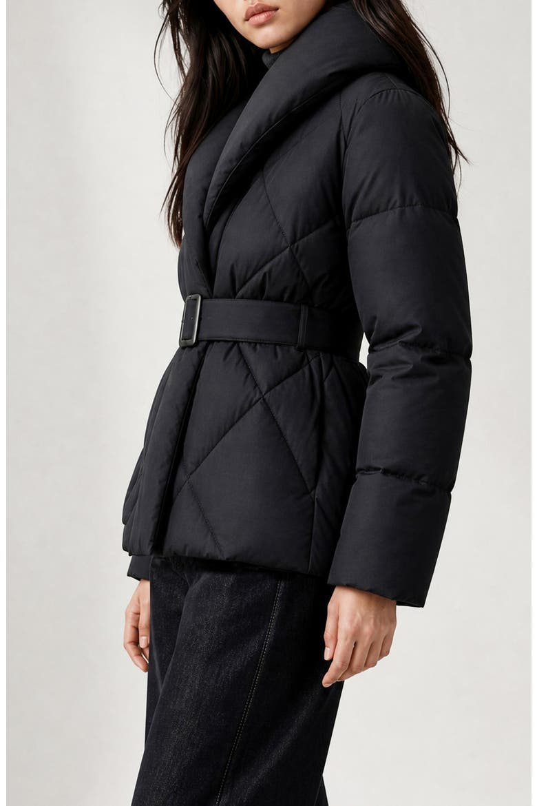 Becky Belted Shawl Collar Puffer Jacket, Alternate, color, BLACK