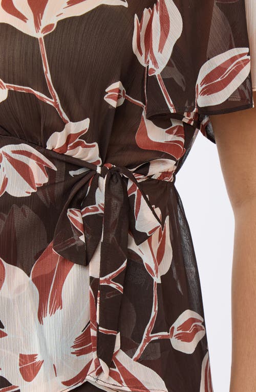Estelle Azalea Petal Wrap Top In Brown Print
