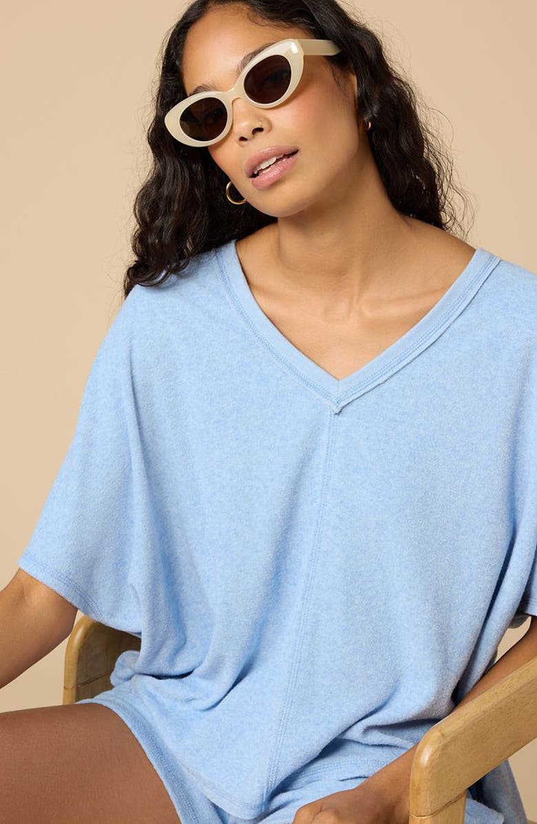 Softies Terry Relaxed V-neck with Short Set, Alternate, color, Heather Sky Blue