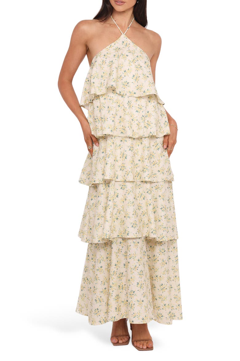 Darlia Tiered Floral Print Maxi Dress, Main, color, YELLOW FLORAL