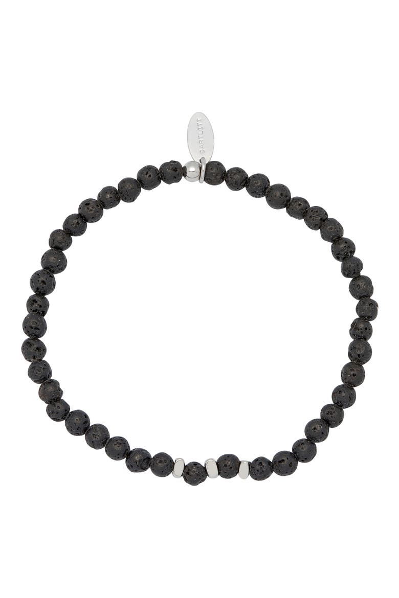 Men's Black Lava Beaded Stretch Bracelet, Main, color, SILVER/ GOLD