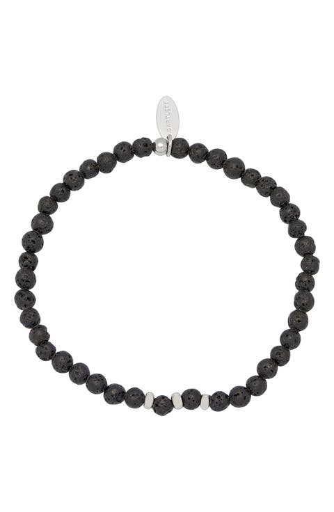 Men's Black Lava Beaded Stretch Bracelet