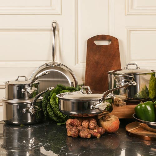 Mauviel M"cook 12 Piece Cookware Set With Cast Stainless Handles, Stainless Steel In Silver