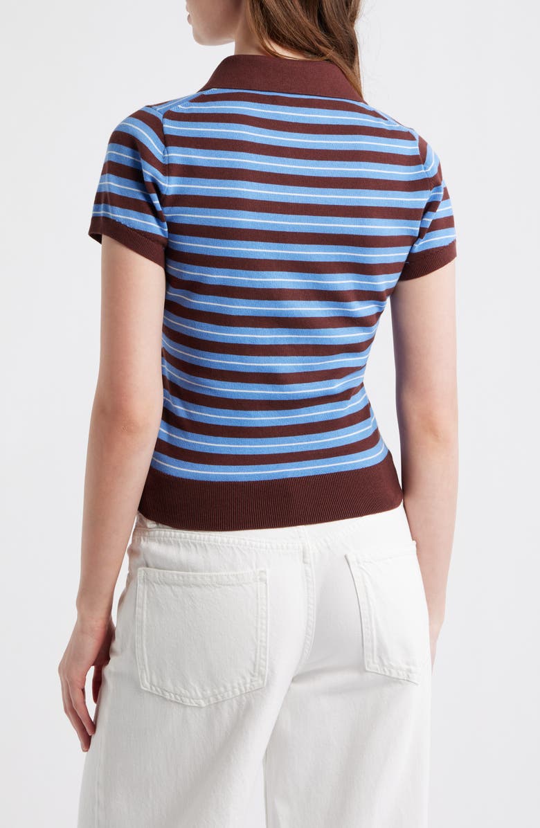 Reformation Bentley Crop Polo Sweater, Alternate, color, Mahogany Multi Strip