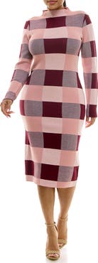 Nina Leonard Jacquard Long Sleeve Sweater Dress