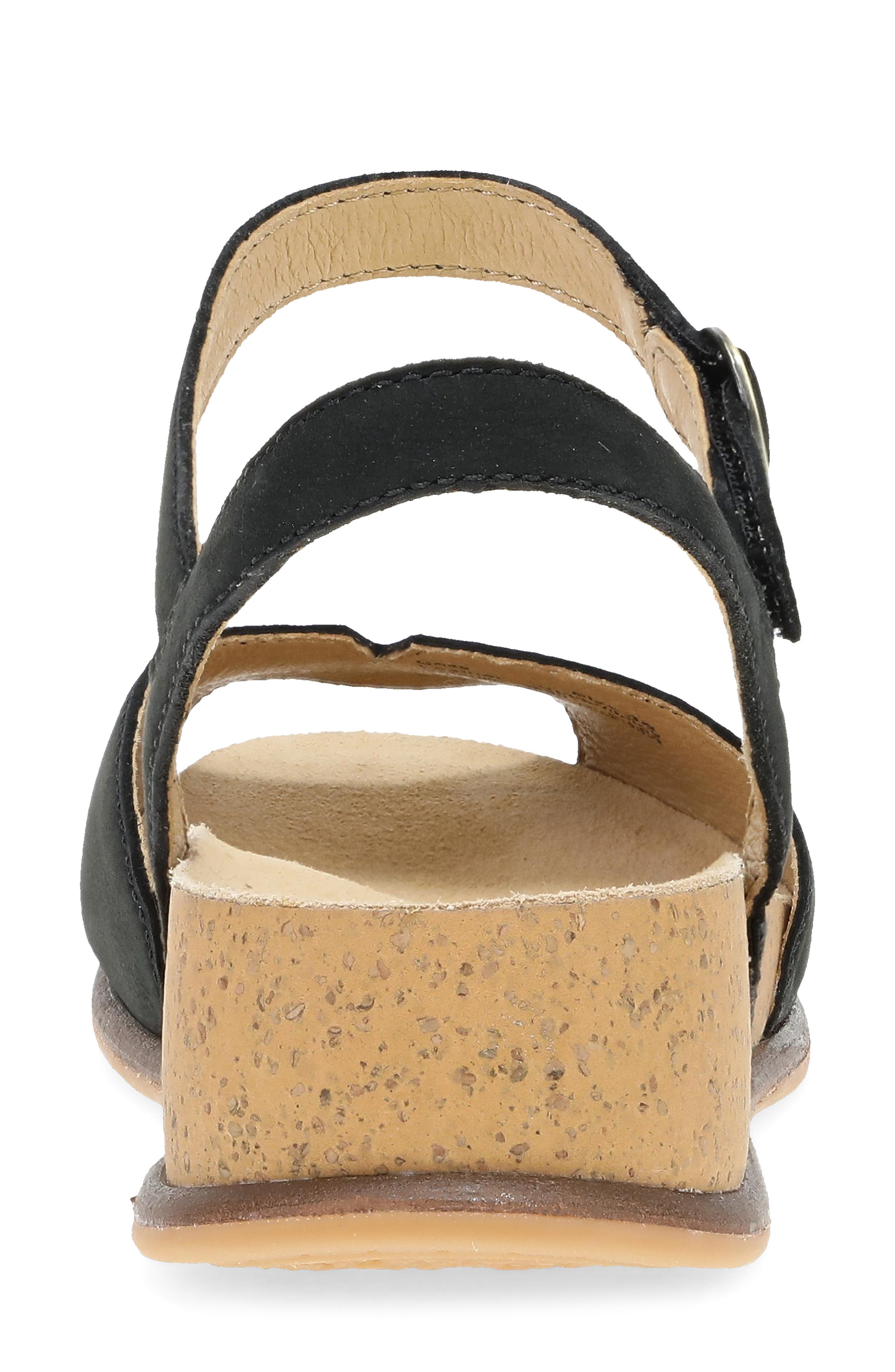 Dansko Cass Ankle Strap Peep Toe Wedge Sandal, Alternate, color, Black Milled Nubuck