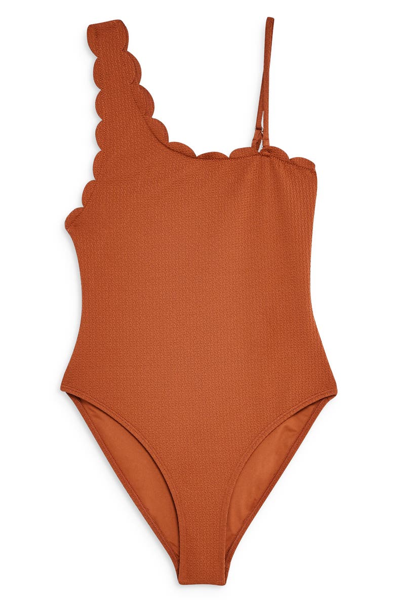 Topshop Scallop One-Shoulder One-Piece Swimsuit, Alternate, color,