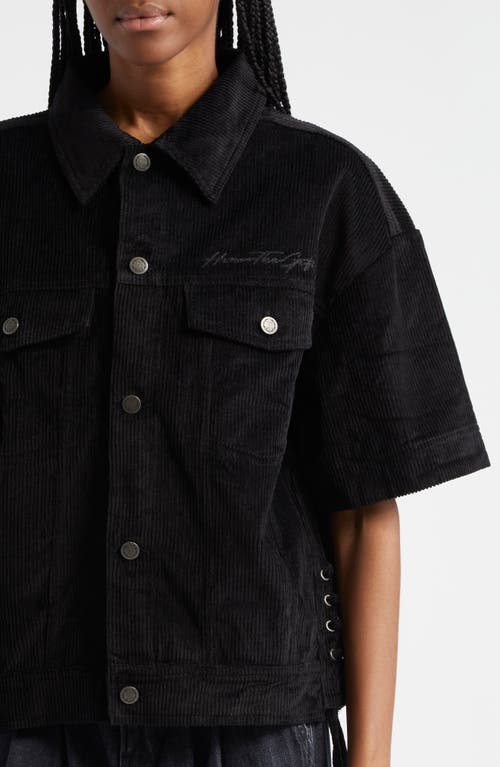 Honor The Gift Short Sleeve Cotton Corduroy Shirt Jacket In Black