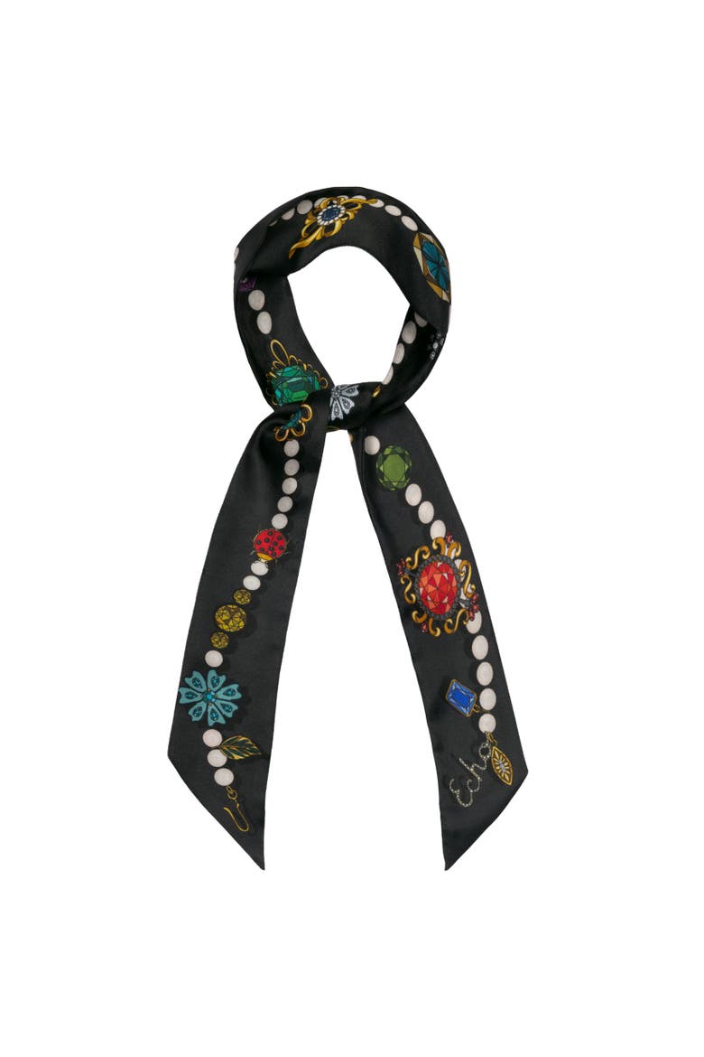 Bejewled Silk Ribbon Scarf, Main, color, Black