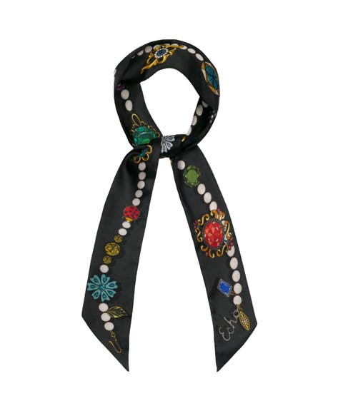 Bejewled Silk Ribbon Scarf