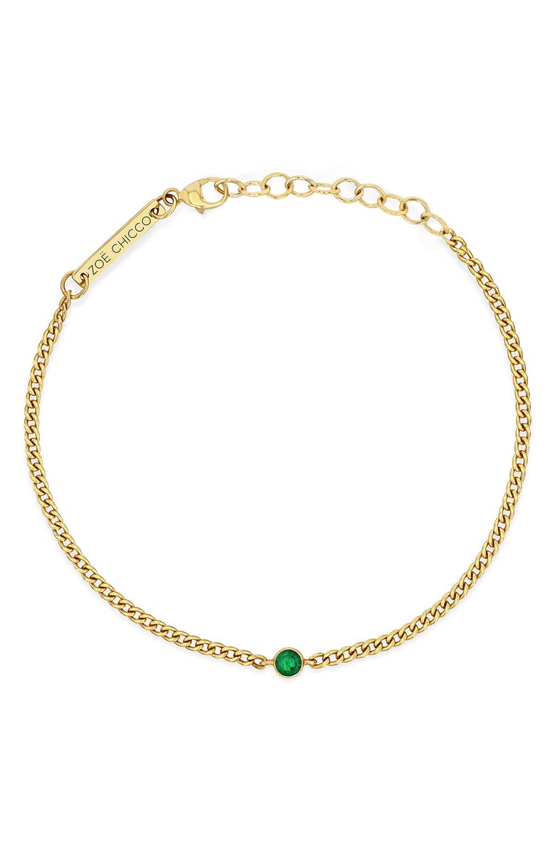 Zoë Chicco Bezel Emerald Pendant Bracelet, Alternate, color,