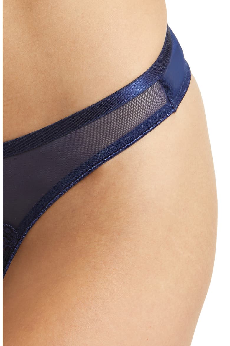 Andie Lace Trim Mesh Underire Bra & Thong Set, Alternate, color, ESTATE BLUE