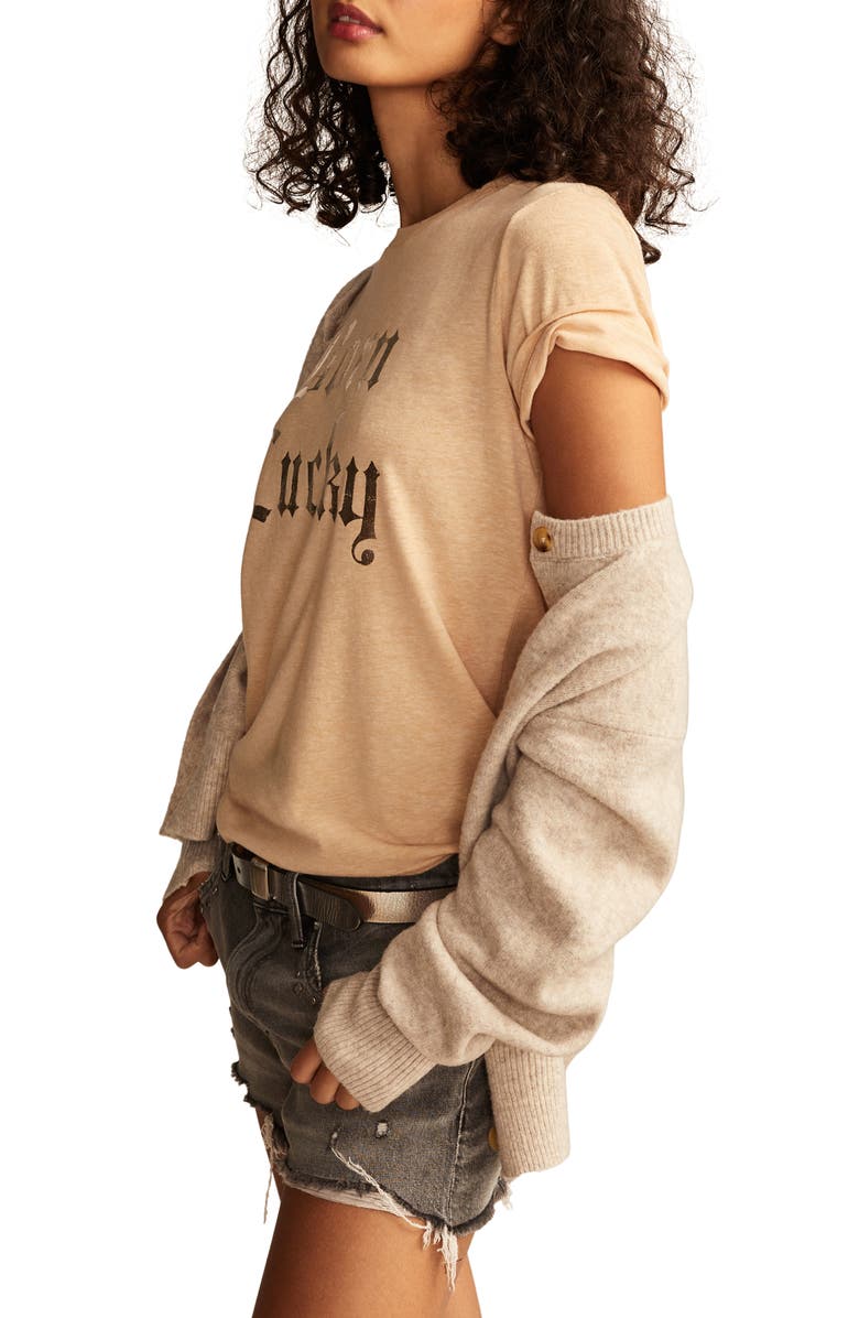 Lucky Brand Born Lucky Metallic Graphic T-Shirt, Alternate, color, Sand