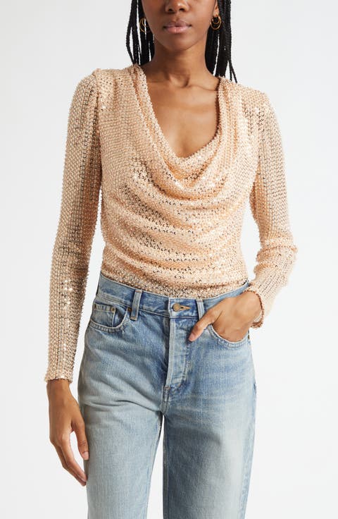 Leon Sequin Cowl Neck Top