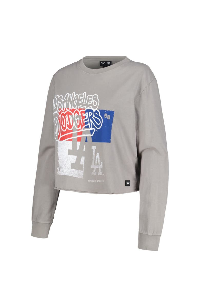 THE WILD COLLECTIVE Women's The Wild Collective Gray Los Angeles Dodgers Cropped Long Sleeve T-Shirt, Alternate, color, Gray