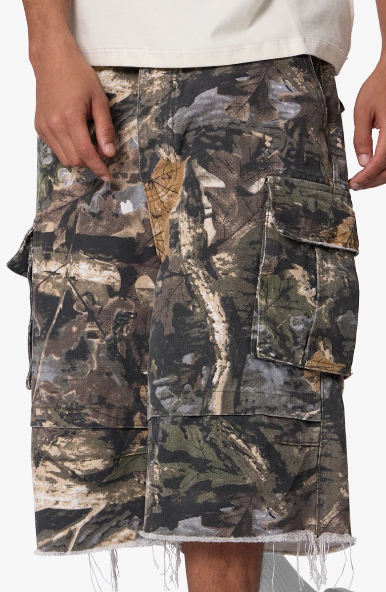 mnml Baggy Distressed Cotton Cargo Shorts, Alternate, color, Forest Camo
