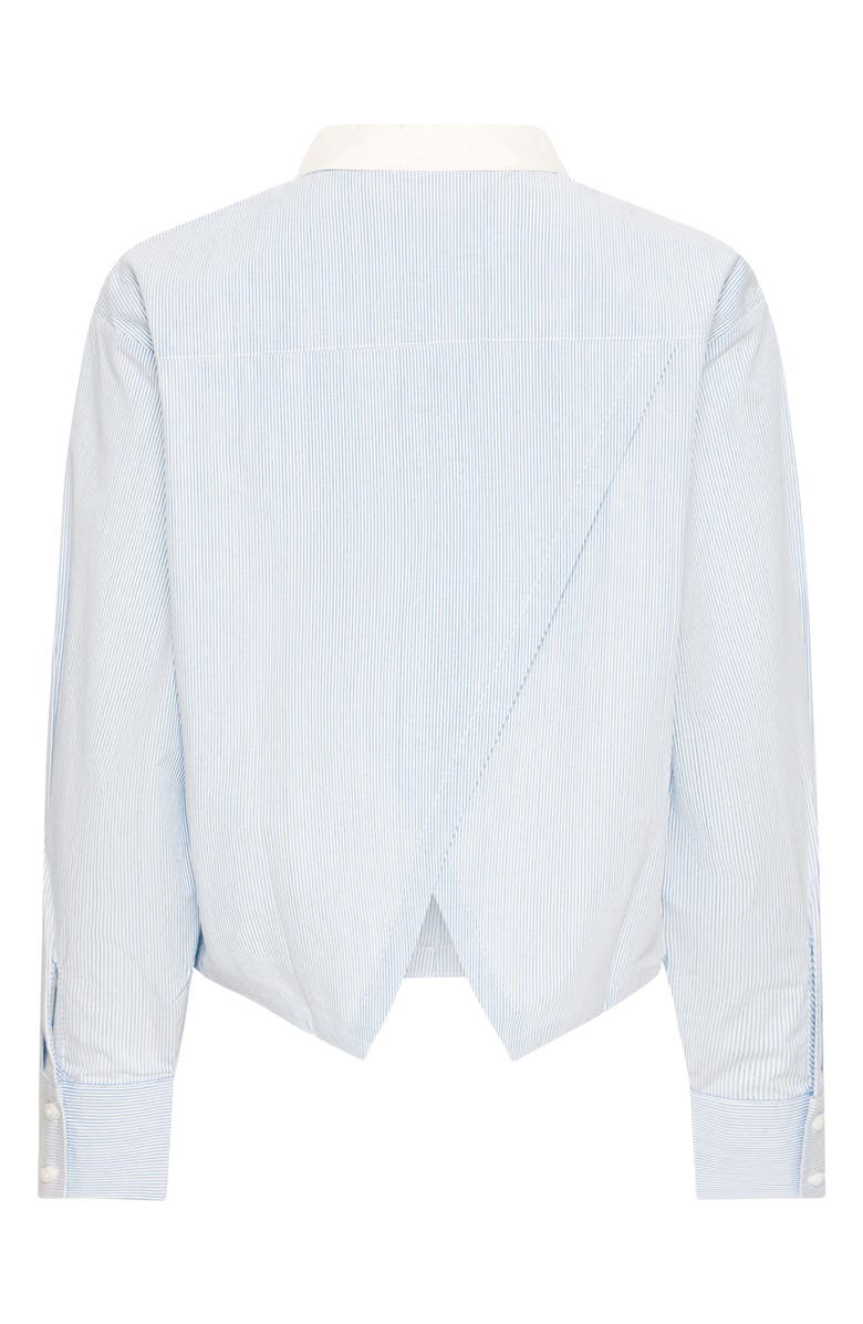 ICHI Stripe Split Hem Crop Cotton Button-Up Shirt, Alternate, color, 