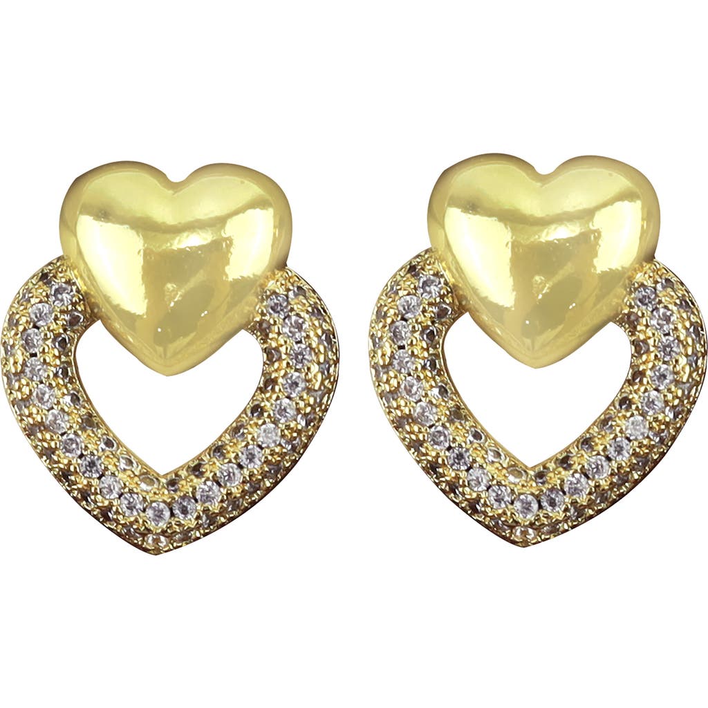 Panacea Pavé Crystal Double Heart Stud Earrings In Gold