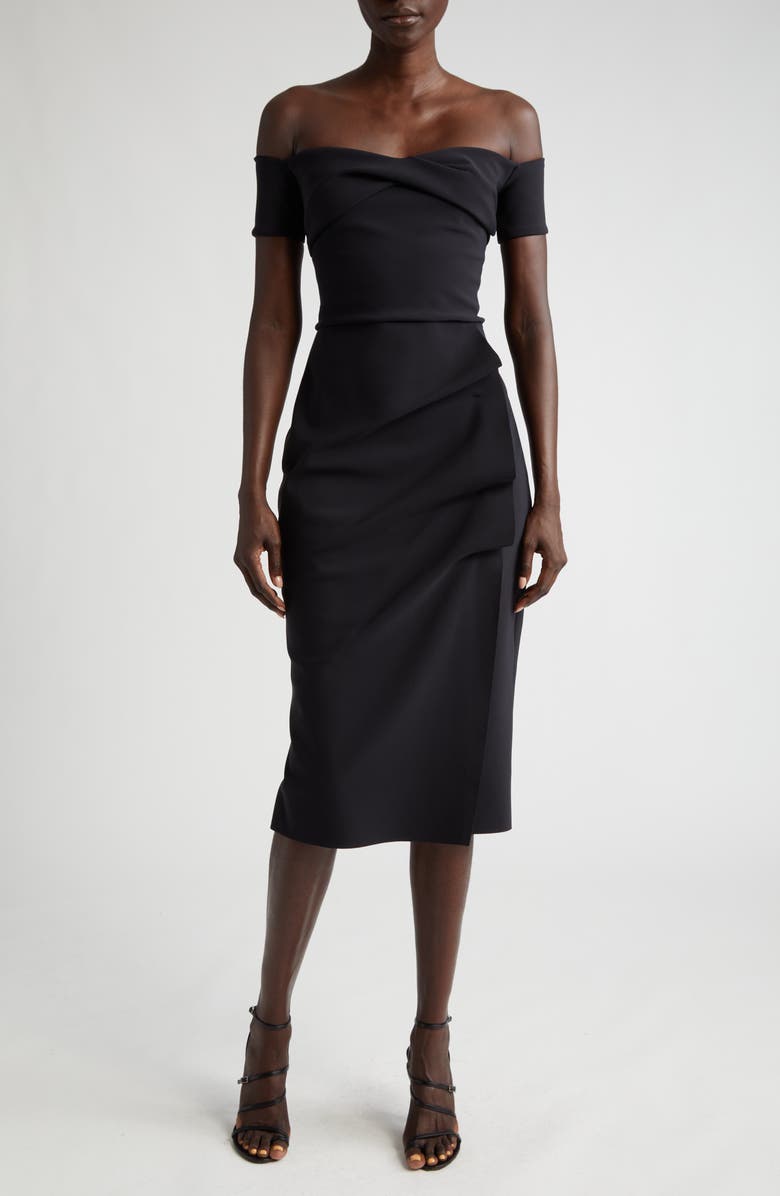 Chiara Boni La Petite Robe Selandre Off the Shoulder Sheath Cocktail Dress, Main, color, 37 Black