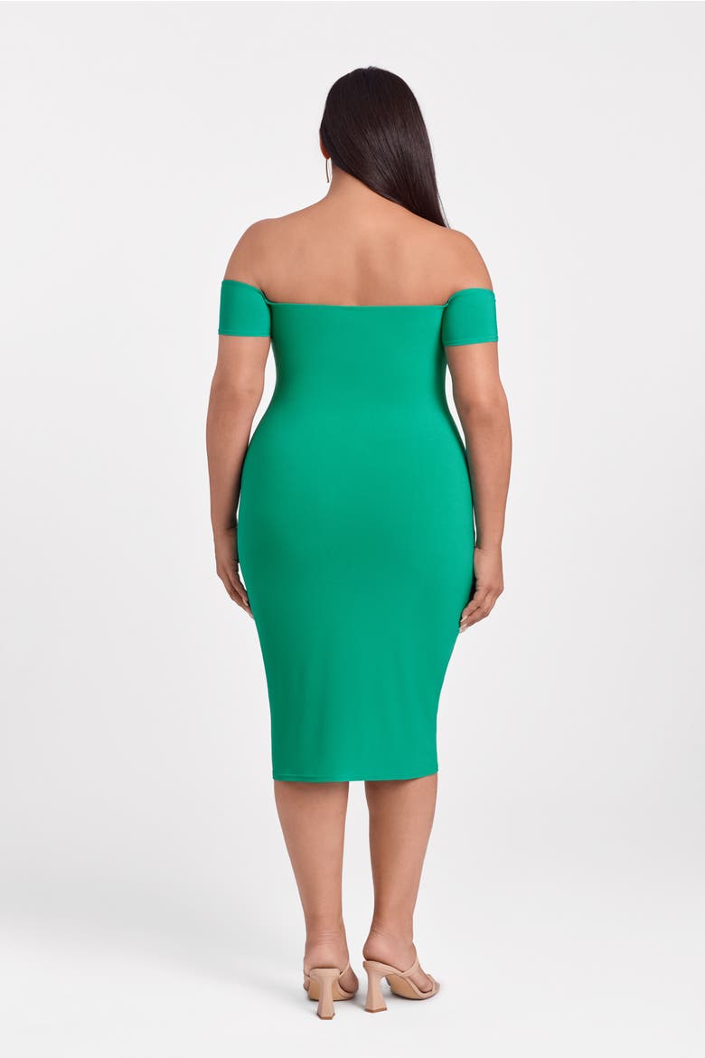 Sculpting Shapewear Straight Neck Off The Shoulder Midi Dress, Alternate, color, Jade