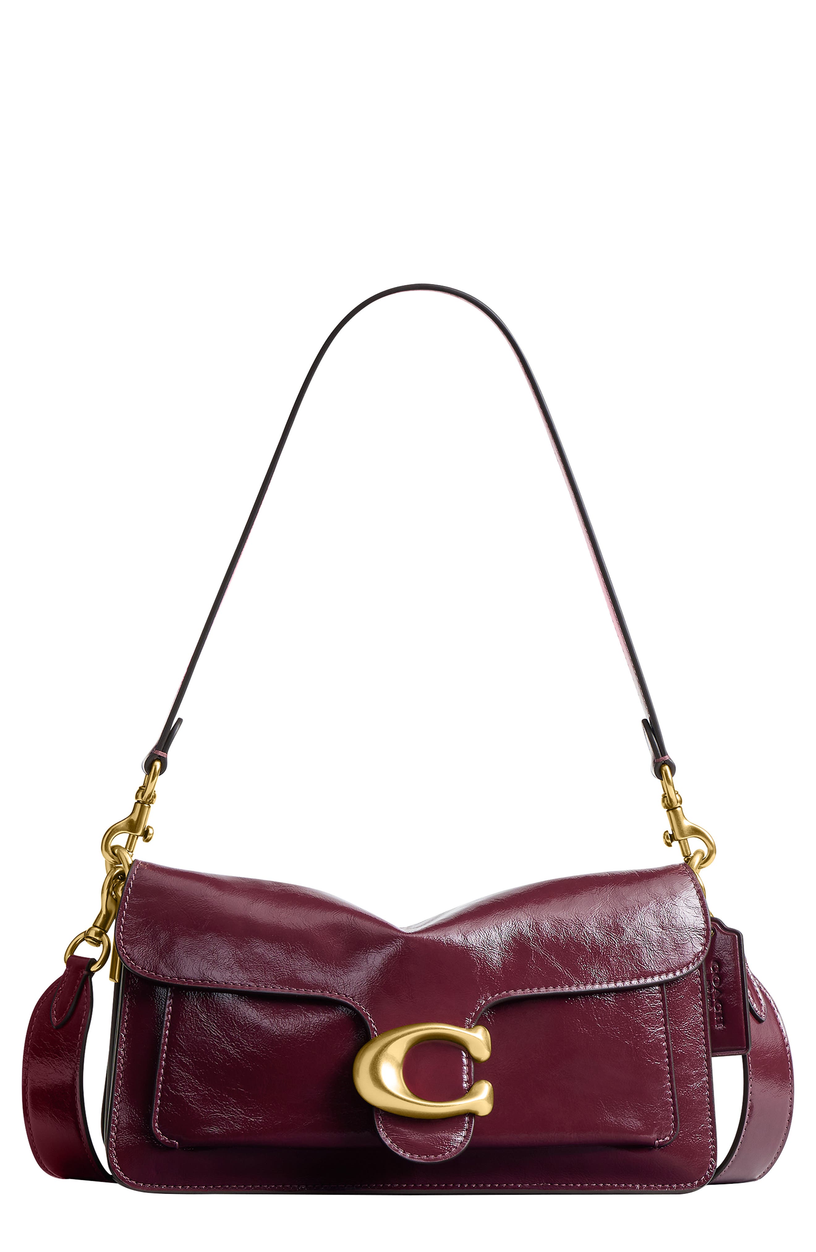 Tabby 26 Glazed Leather Shoulder Bag, Main, color, B4/ DARK CHERRY