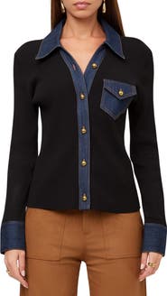 FIFTEEN TWENTY Denim Trim Rib Cardigan