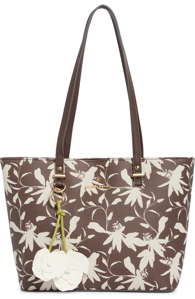 Nanette Lepore Faux Leather Tote with Removable Pouch, Main, color, Maple Fleur-Maple Gingham