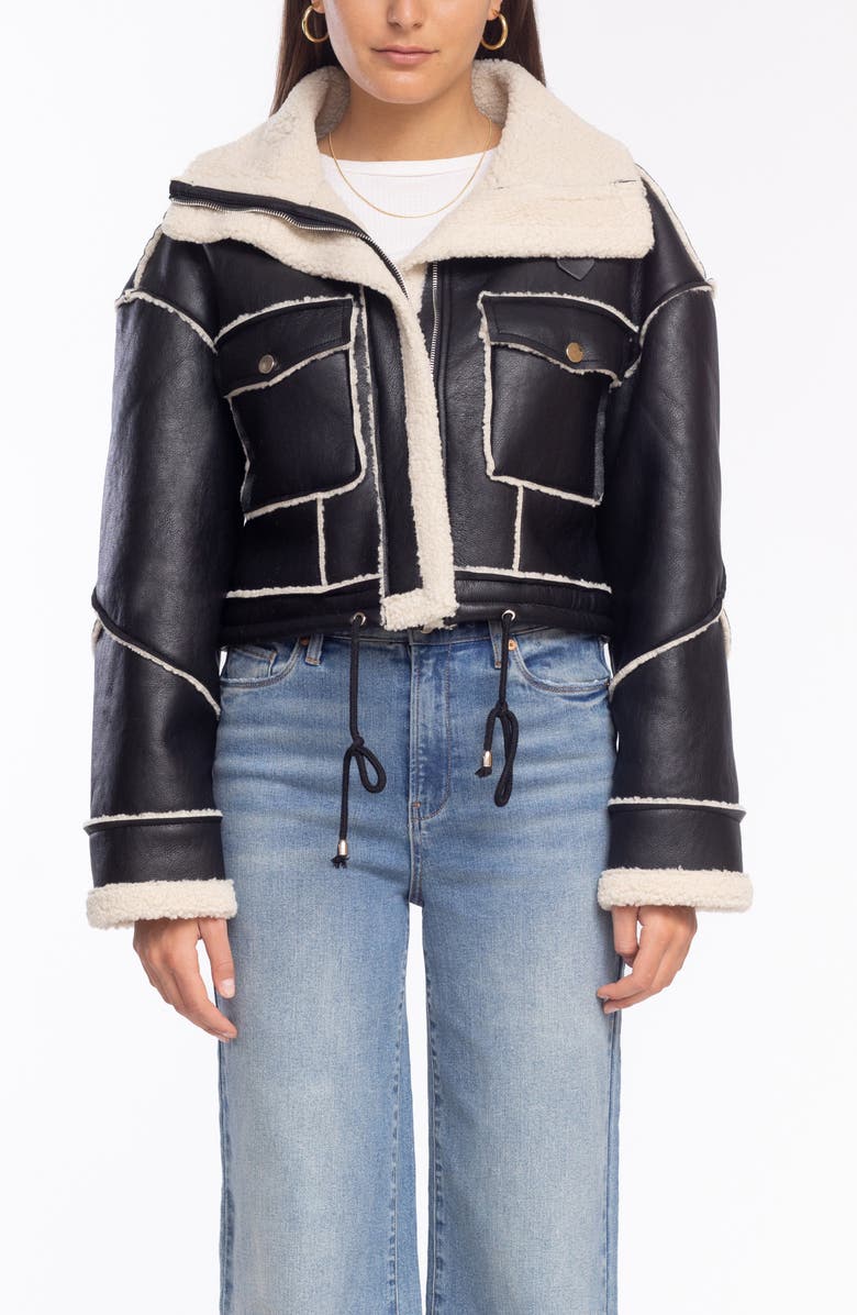 BLANKNYC Bonded Moto Jacket with Faux Shearling Trim, Alternate, color, 