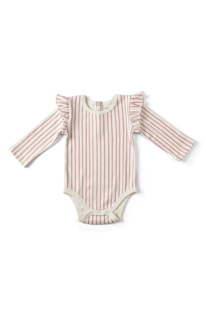 Pehr Stripes Away Long Sleeve Ruffle Bodysuit, Main, color,