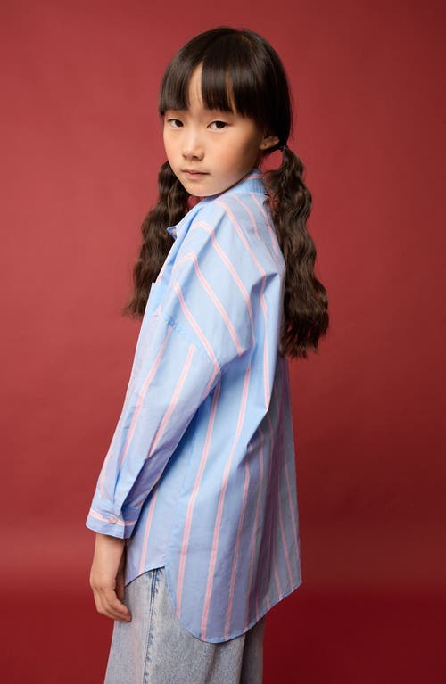 Next Kids' Stripe Oversize Cotton Button-up Shirt In Blue