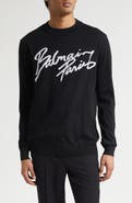 Balmain Paris Logo Intarsia Merino Wool Blend Sweater