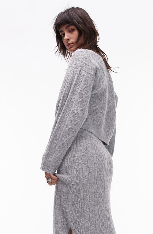 Topshop Cable Crop Cardigan In Grey