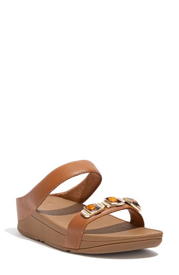 Fitflop Fino Crystal Wedge Slide Sandal In Brown
