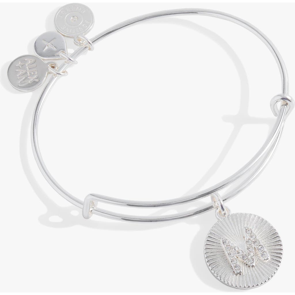 Alex And Ani Pave Starburst Texture Initial Bangle Bracelet In Silver - M