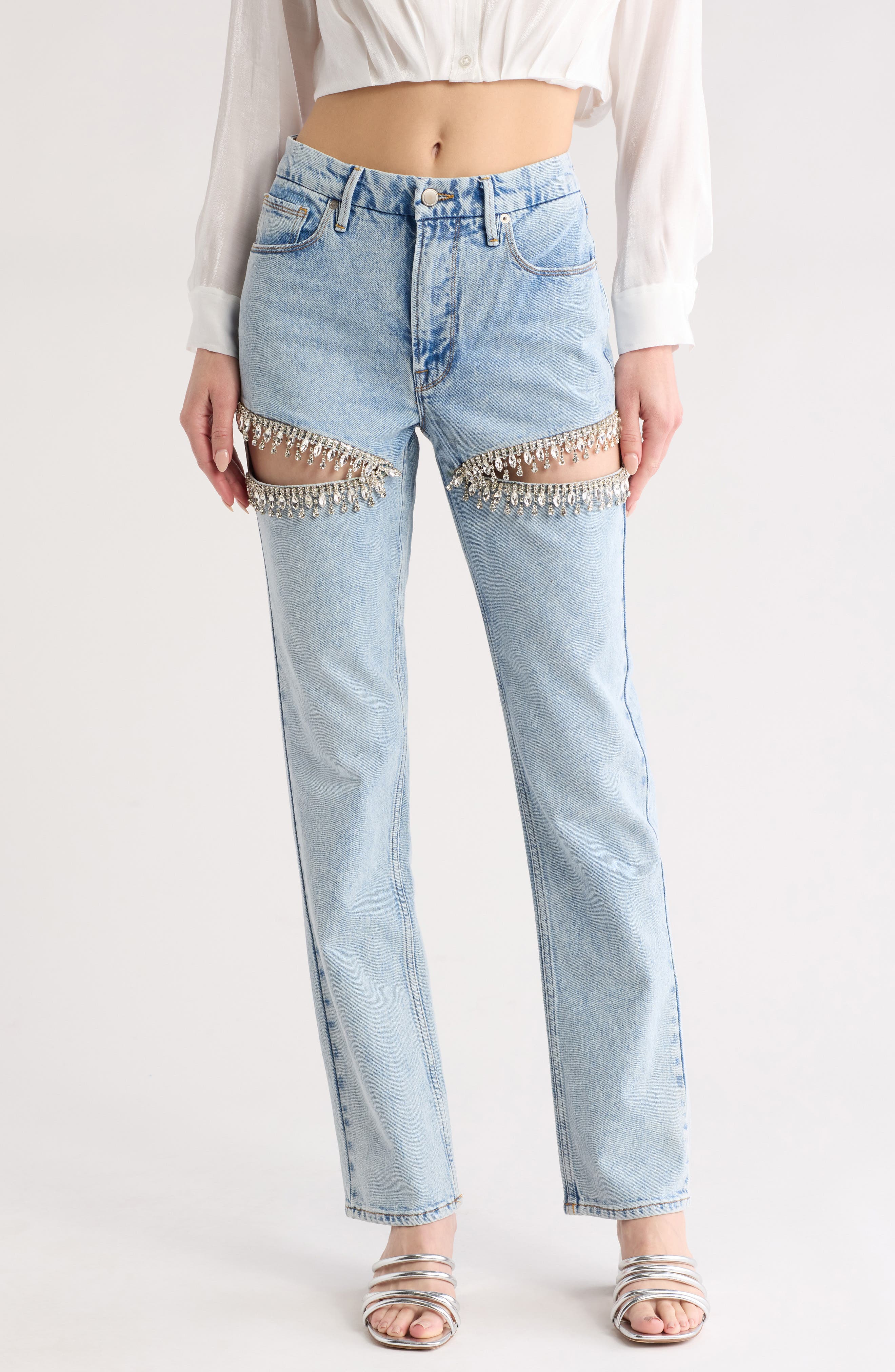 Good American Good Icon Cutout Straight Leg Jeans (Women) | Nordstromrack