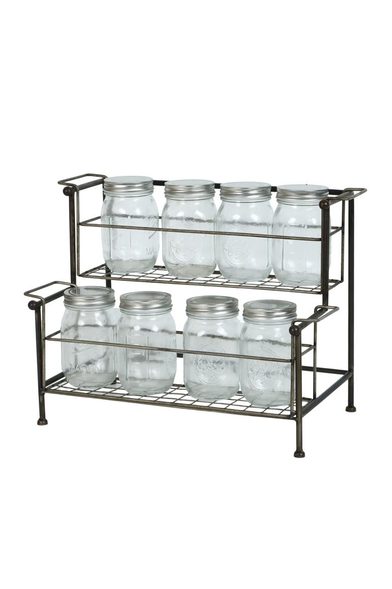 Storage Rack Rustic Mason Jar Spice Rack, Main, color, Black